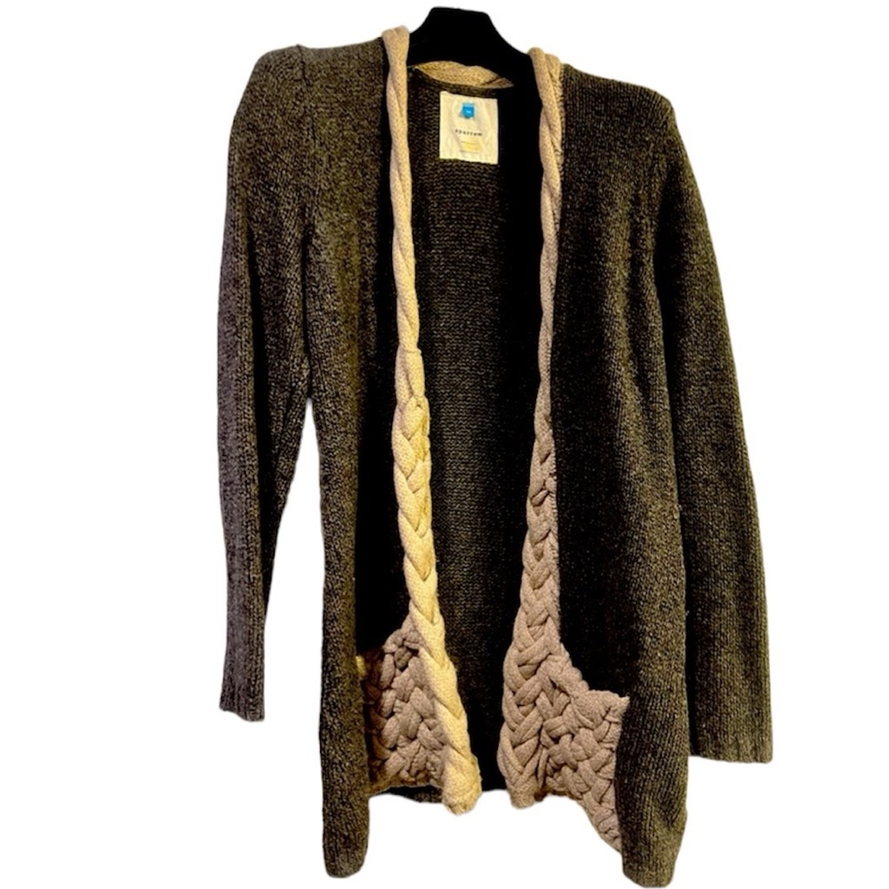 Sparrow Gray Cream Trim Cardigan Sweater Women's M